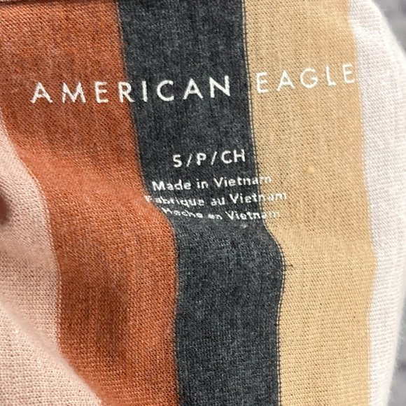 American Eagle Small S Orange Striped Linen Blend Tie Front Button Front Top - Picture 4 of 5